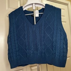 Cropped Blue Knit Sweatervest